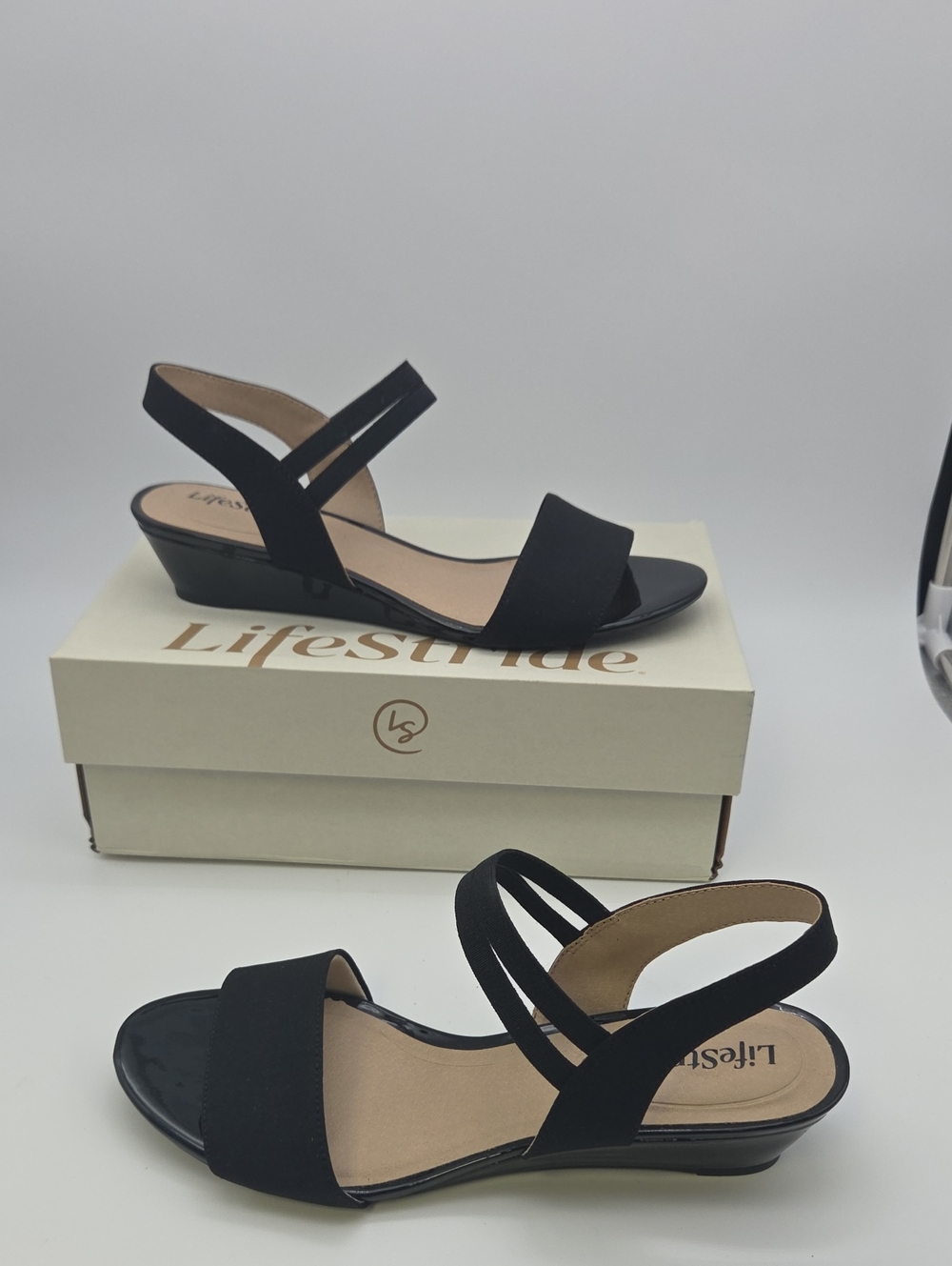 Life Stride Black Strappy Low Wedge Sandals